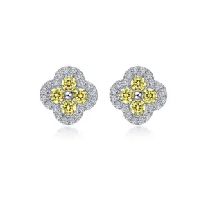 0.8 CTW Canary/Silver Halo Stud Earrings