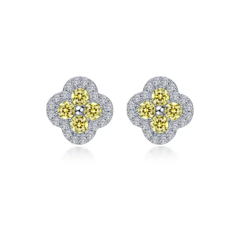 0.8 CTW Canary/Silver Halo Stud Earrings