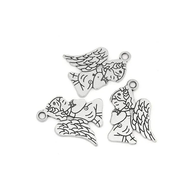 10 Pcs Tibetan Silver ANGEL PRAYING 23mm x 17mm Charms Pendants, Lead & Nickel Free Metal Charms Pendants Beads