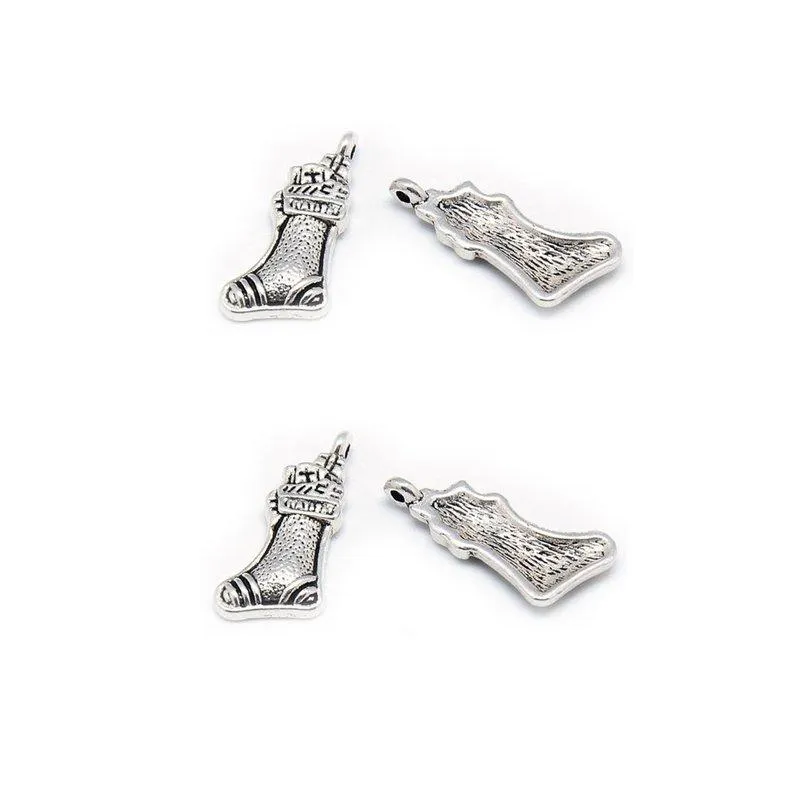 10 Pcs Tibetan Silver Christmas Stocking With Presents 21X11mm Charms Pendants