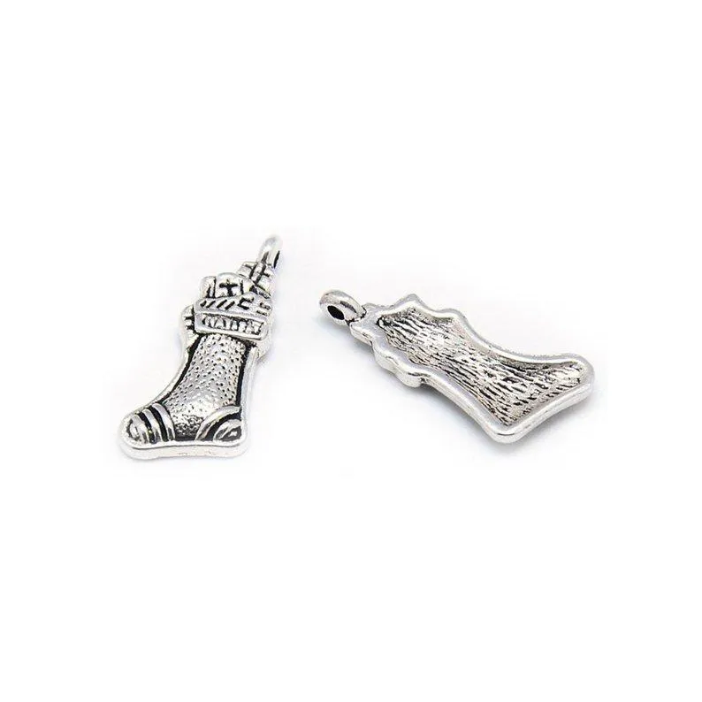 10 Pcs Tibetan Silver Christmas Stocking With Presents 21X11mm Charms Pendants