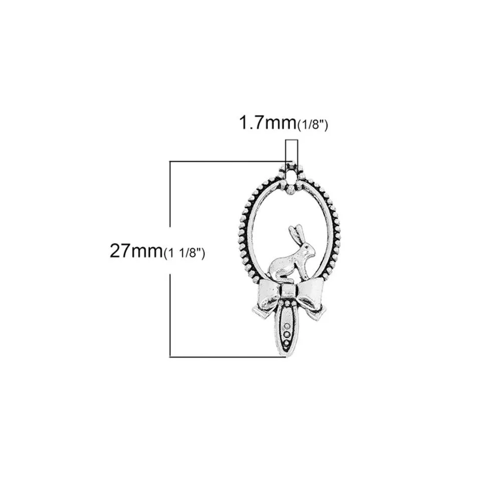 10 Pcs Tibetan Silver EASTER RABBIT WITH BOWKNOT CARVED 27mm x 13mmCharms Pendants, Lead & Nickel Free Metal Charms Pendants Beads