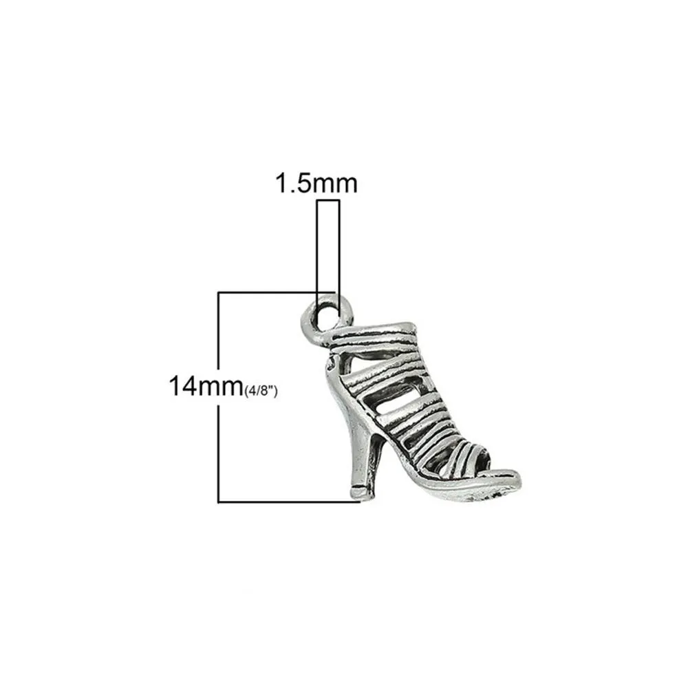 10 Pcs Tibetan Silver HIGH HEELED SHOE 3D 16mm x 14mm Charms Pendants, Lead & Nickel Free Metal Charms Pendants Beads