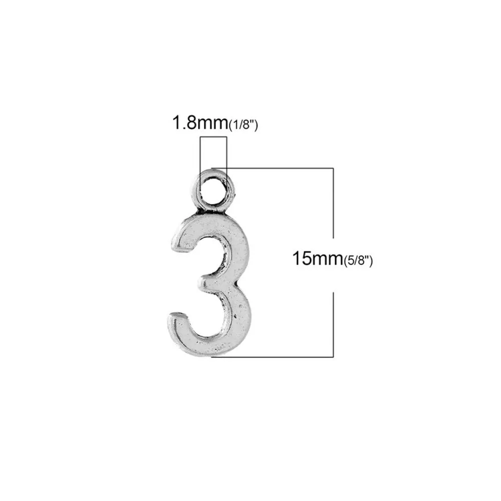 10 Pcs Tibetan Silver NUMBER THREE 15mm x 7mm Charms Pendants, Lead & Nickel Free Metal Charms Pendants Beads