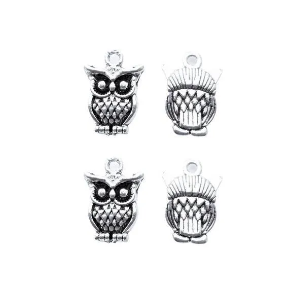 10 Pcs Tibetan Silver Owl Bird 18X11mm 3D Charms Pendants