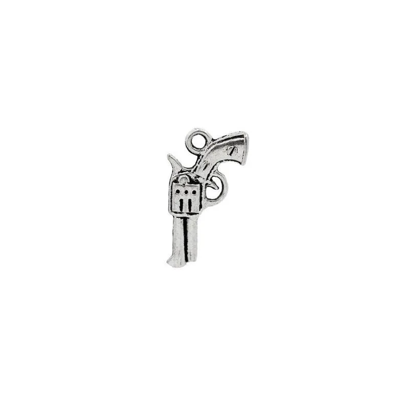 10 Pcs Tibetan Silver Revolver Hand Gun Pistol 21mm x 11mm 3D Charms Pendants