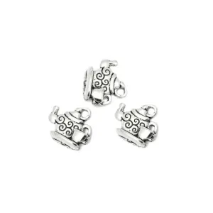 10 Pcs Tibetan Silver Tea Pot and Tea Cup 14X16mm 3D Charms Pendants