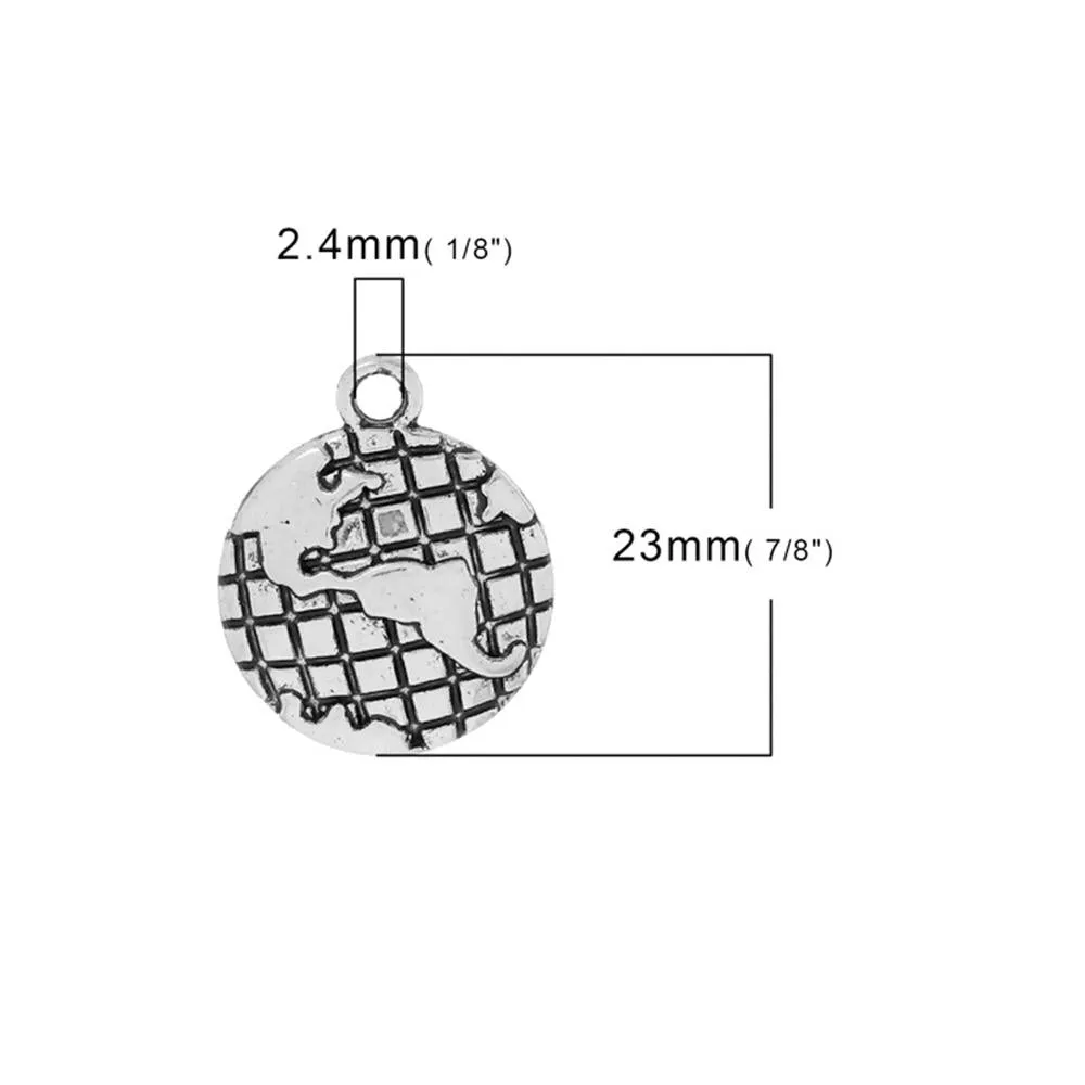 10 Pcs Tibetan Silver TRAVEL MAP OF WORLD CARVED 23mm x 19mm Charms Pendants, Lead & Nickel Free Metal Charms Pendants Beads