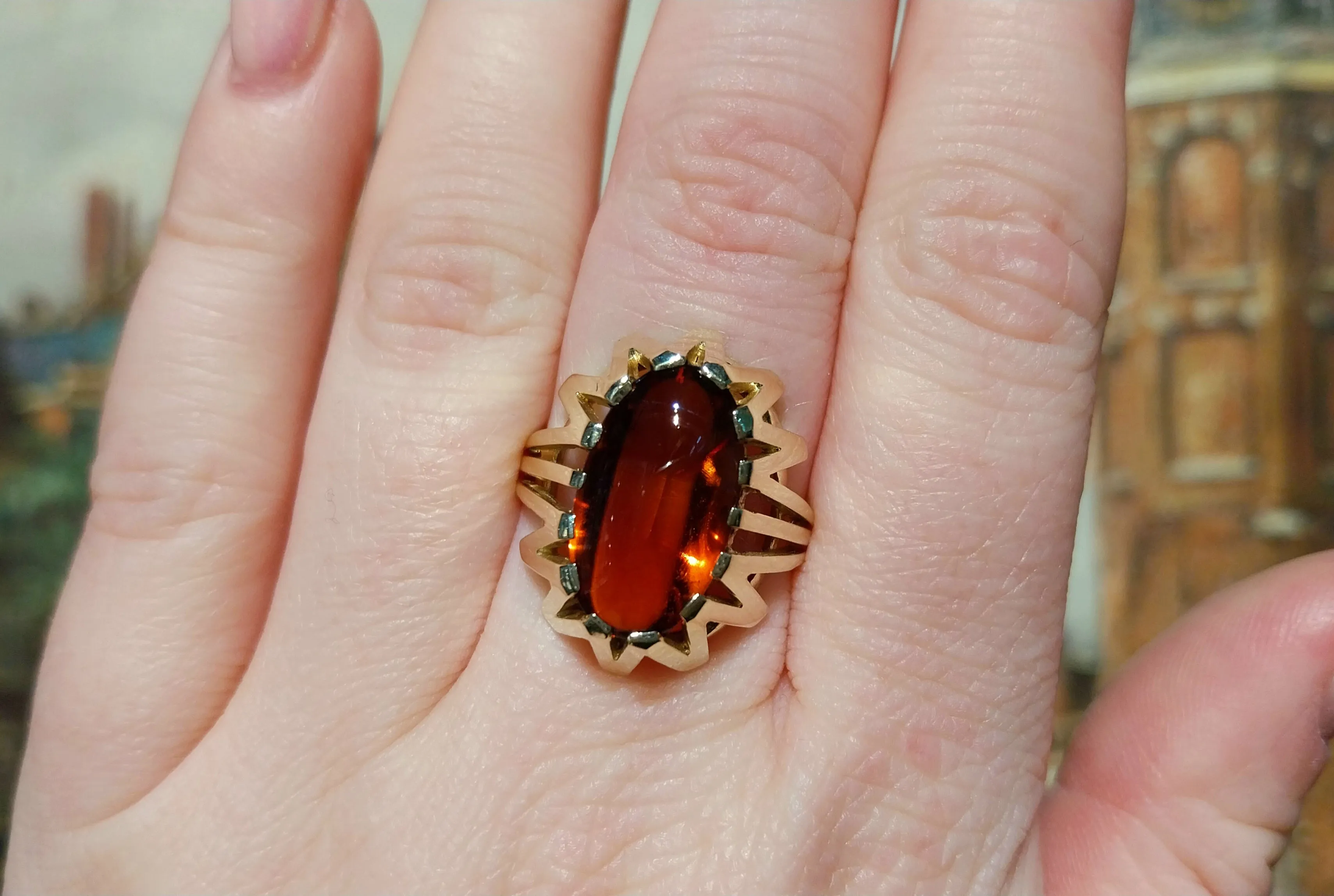 14 carat gold ring with madeira citrine