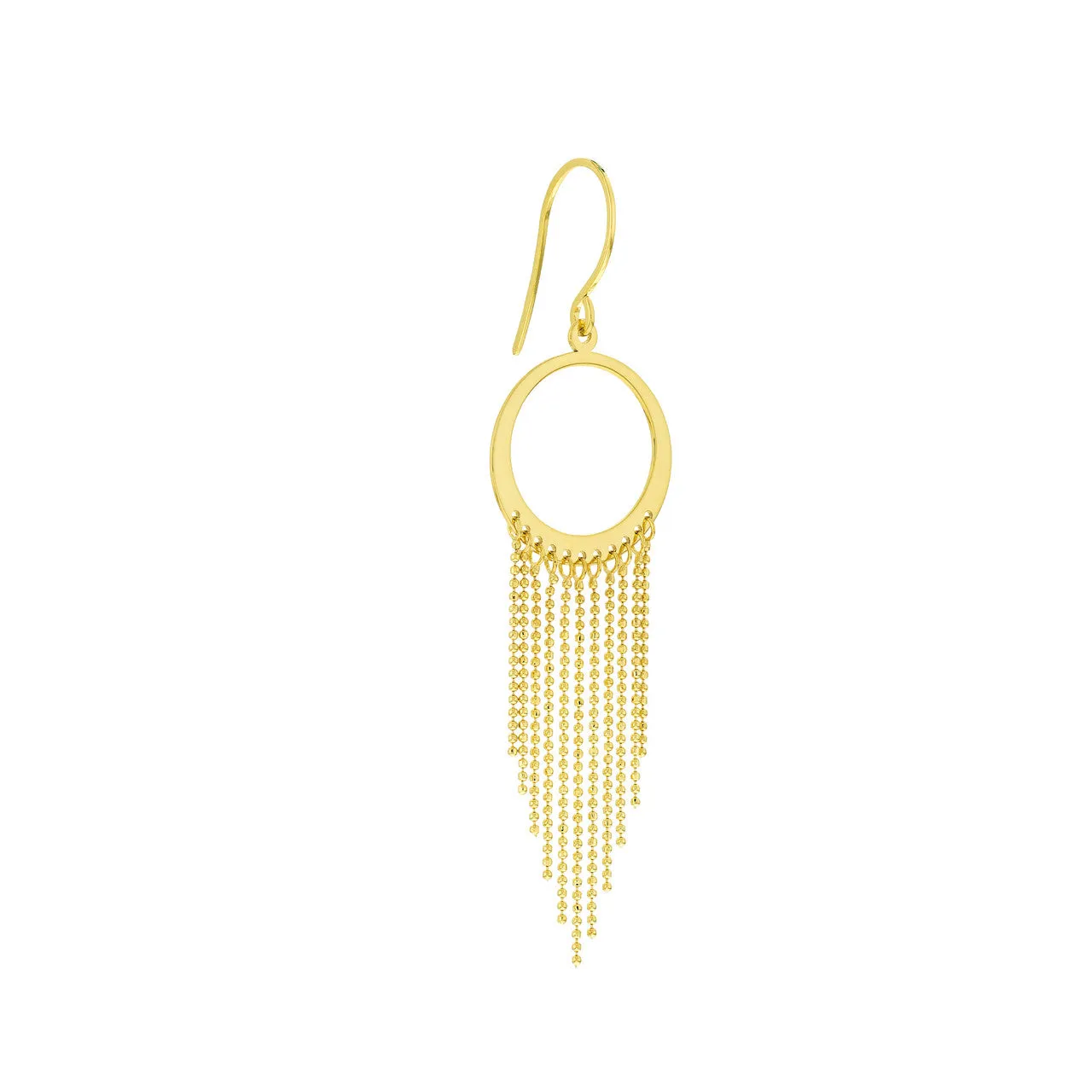 14K Circle Earrings with Fringe Chain