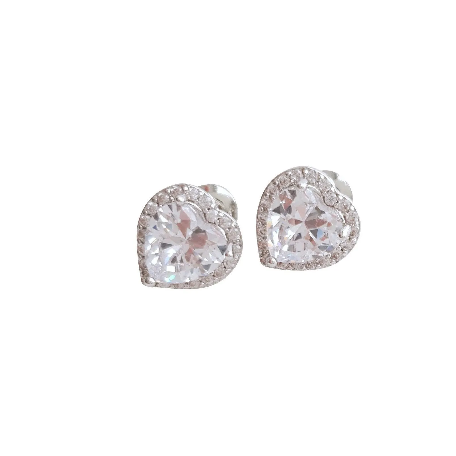 14K Gold Cubic Zirconia Heart Earrings Studs -Diana