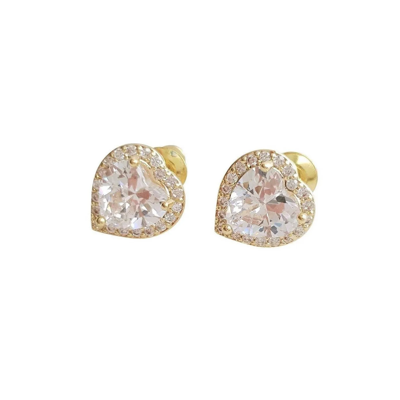 14K Gold Cubic Zirconia Heart Earrings Studs -Diana