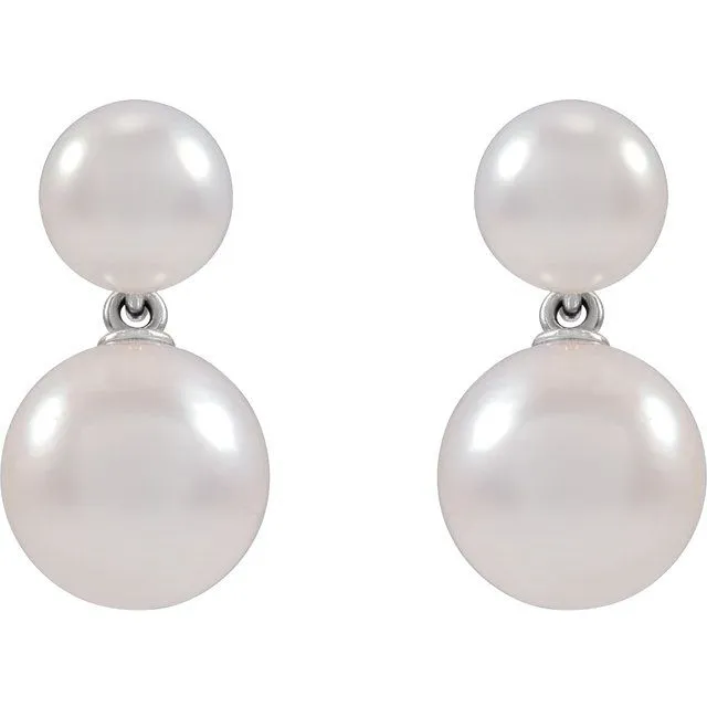 14K Gold Cultured Freshwater Double Pearl Earrings