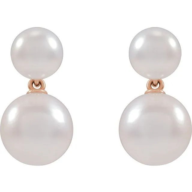 14K Gold Cultured Freshwater Double Pearl Earrings