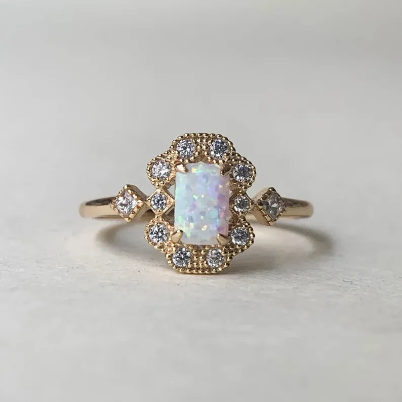 14k Gold Vermeil  Opal  Vintage Engagement Rings