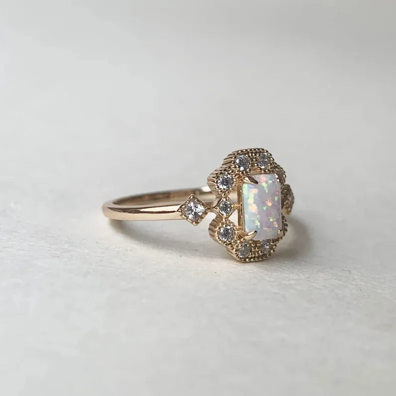 14k Gold Vermeil  Opal  Vintage Engagement Rings