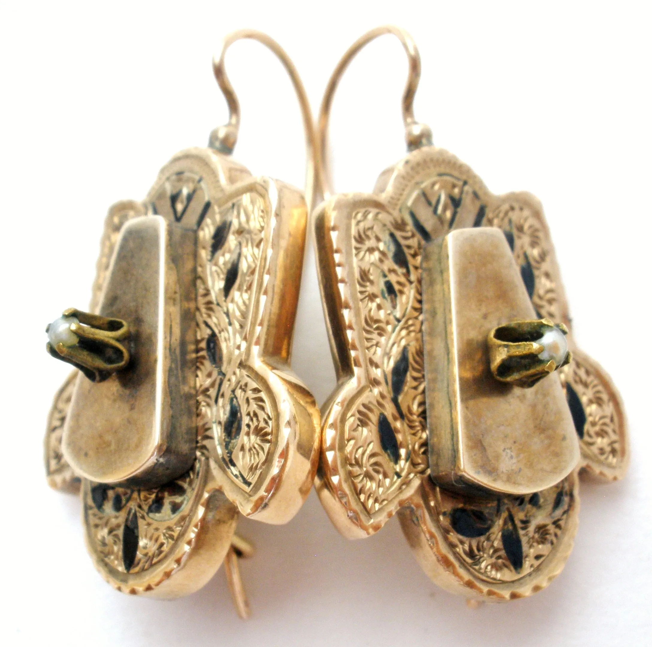 14K Gold Victorian Pierced Dangle Earrings