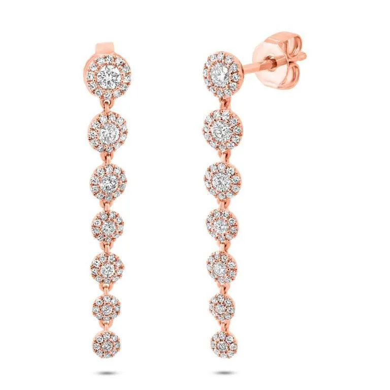 14K Rose Gold Diamond Halo Dangle Earring