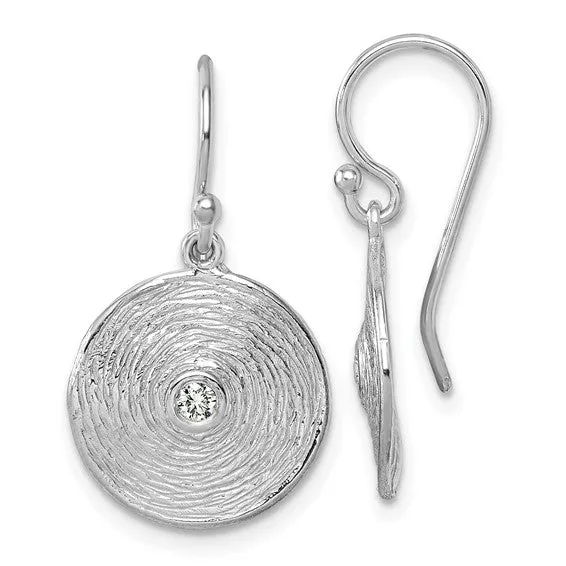 14K Textured Diamond Swirl Circle Shephard Hook Dangle Earrings