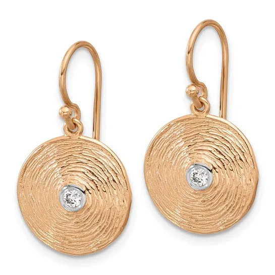 14K Textured Diamond Swirl Circle Shephard Hook Dangle Earrings