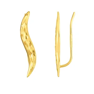 14K Yellow Gold Diamond Cut Leaf Climber Earrings