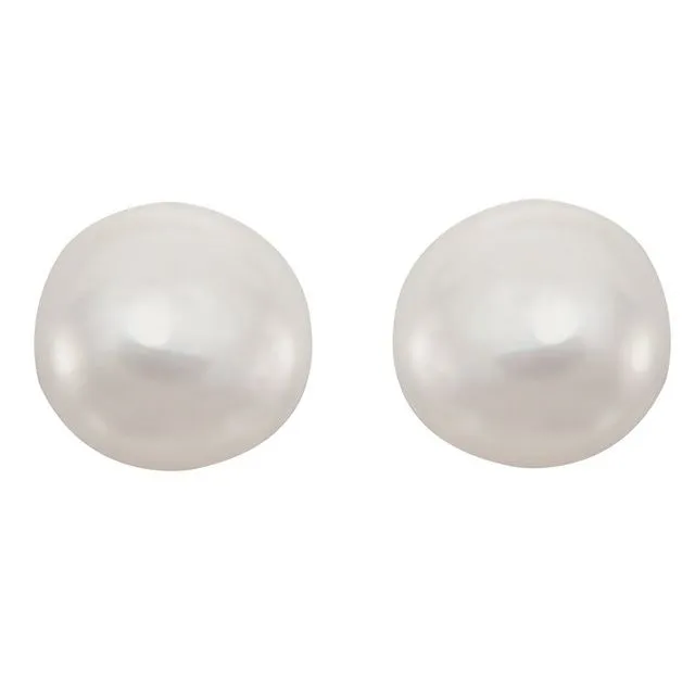 14k Yellow Gold Small Cultured White Freshwater Pearl Earrings