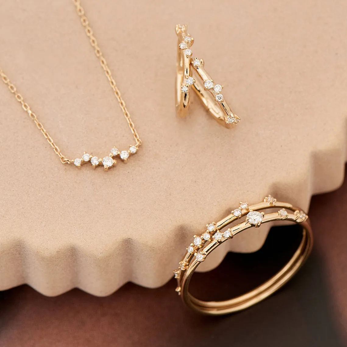 14kt Gold Stargazer Natural Diamond Constellation Necklace