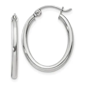 14KT White Gold Polished 2mm Oval Tube Hoop Earrings