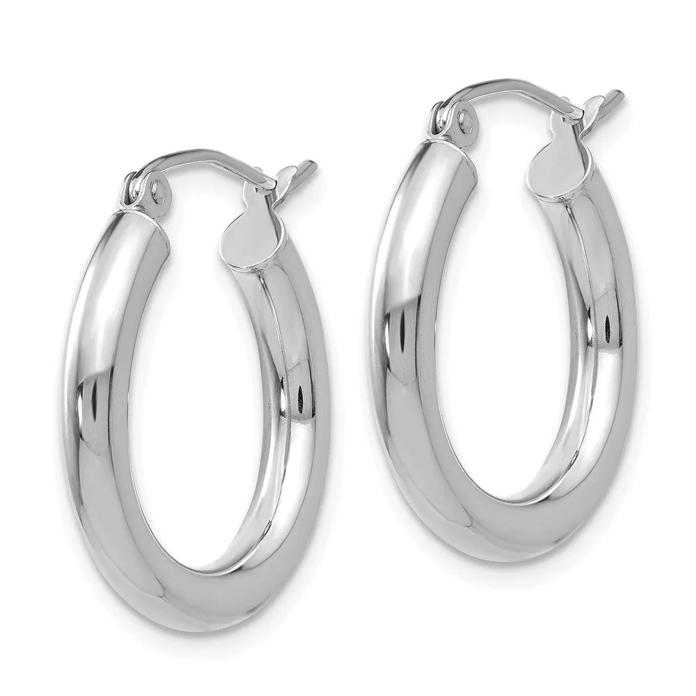 14KT White Gold Polished 3mm Lightweight Tube Hoop Earrings