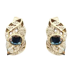 18 kt Yellow Gold Half-Hoop Earrings with Sapphires and Diamonds