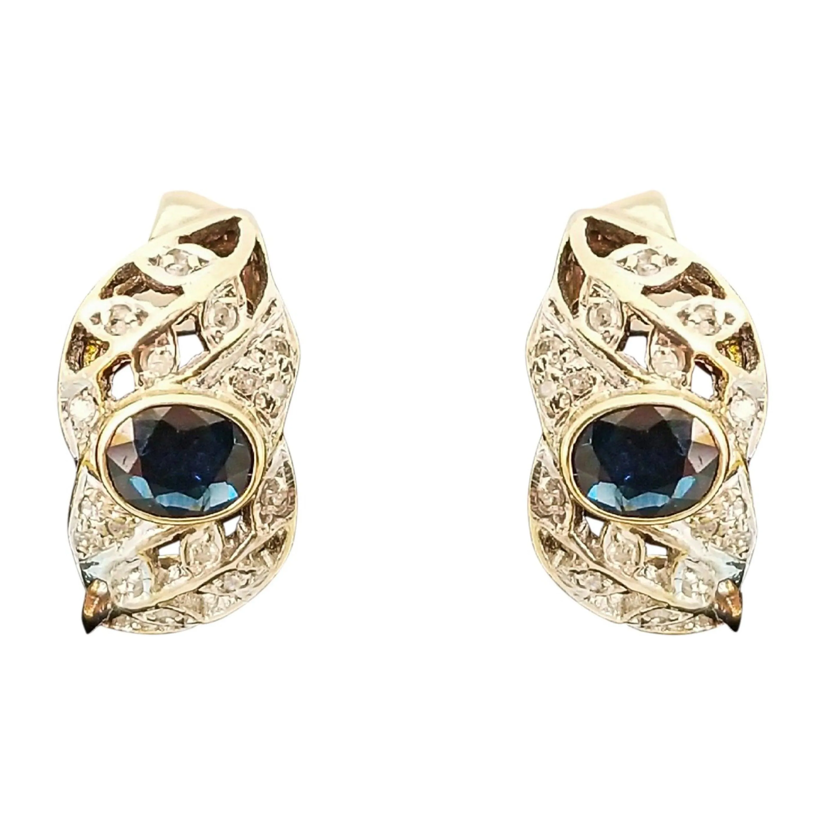 18 kt Yellow Gold Half-Hoop Earrings with Sapphires and Diamonds