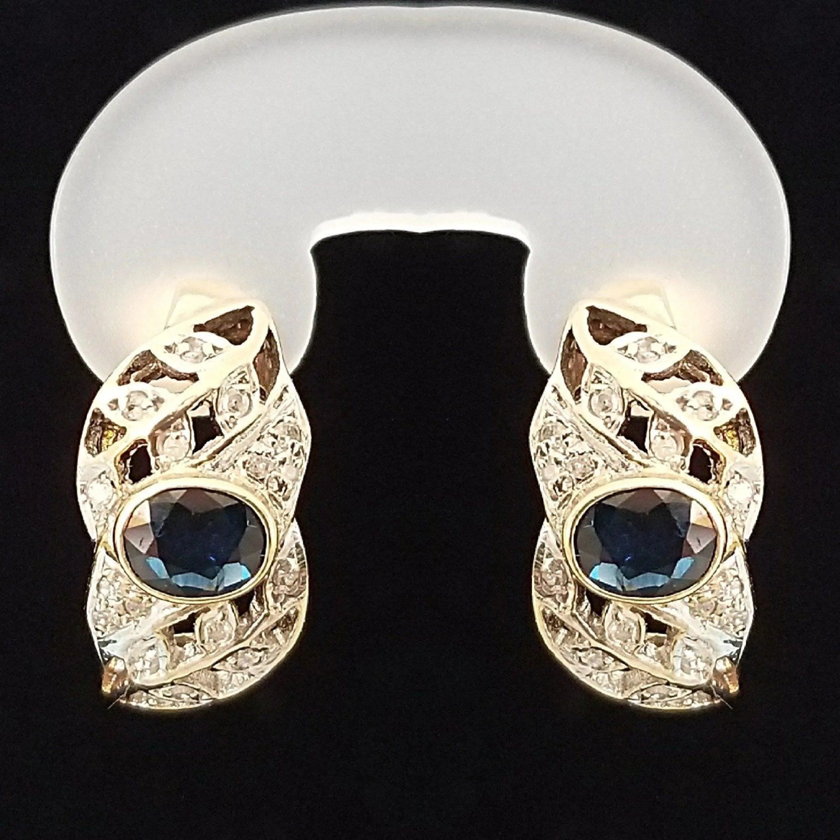 18 kt Yellow Gold Half-Hoop Earrings with Sapphires and Diamonds