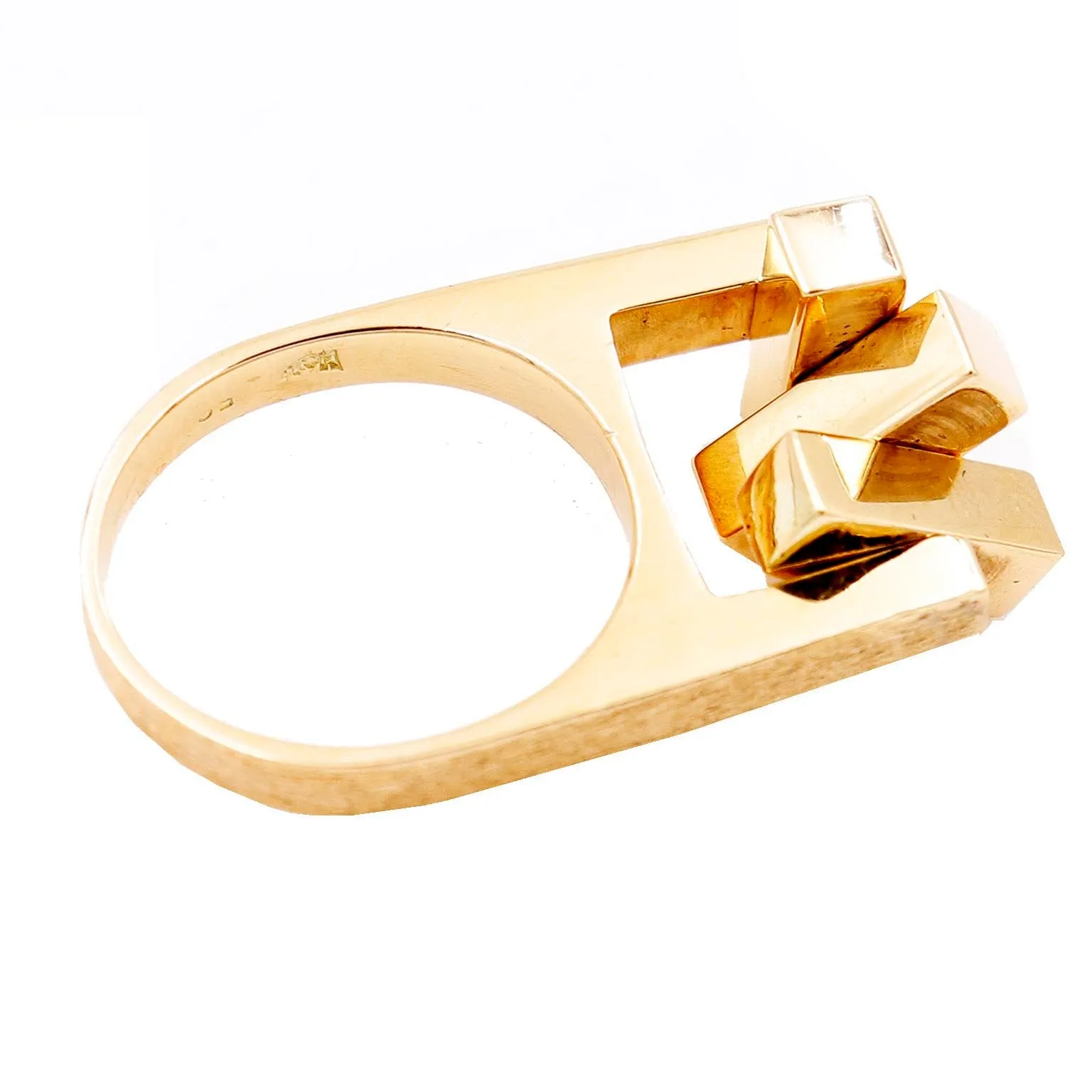 1970s Hans Hansen Denmark Modernist 14k Gold Kinetic Ring