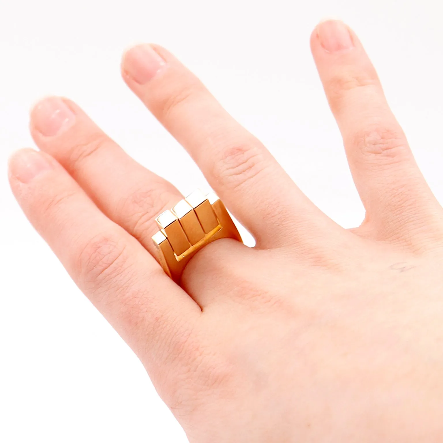 1970s Hans Hansen Denmark Modernist 14k Gold Kinetic Ring