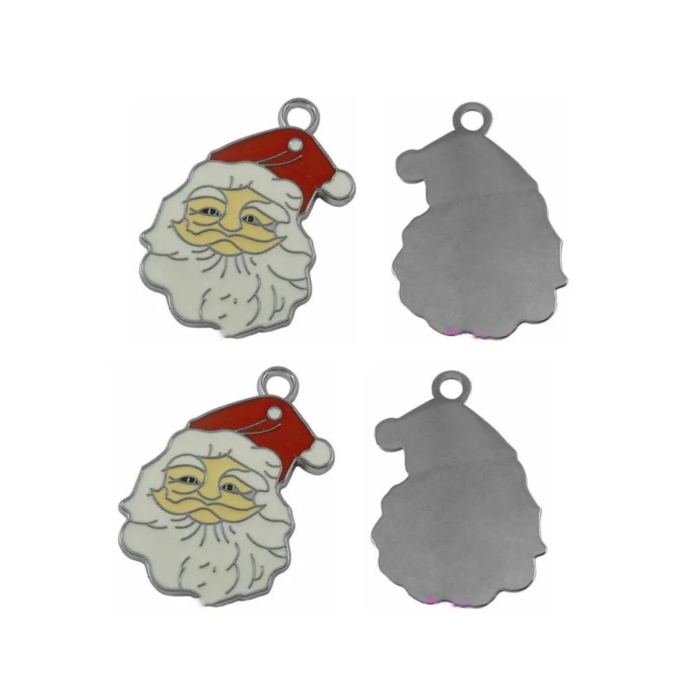 5 Pcs Tibetan Silver and Enamel Father Christmas Santa Head 35mm x 23mm Charms Pendants