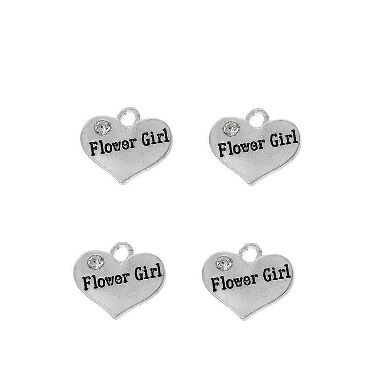 5 Pcs Tibetan Silver and Rhinestone Flower Girl Heart 14X16mm 3D Charms Pendants