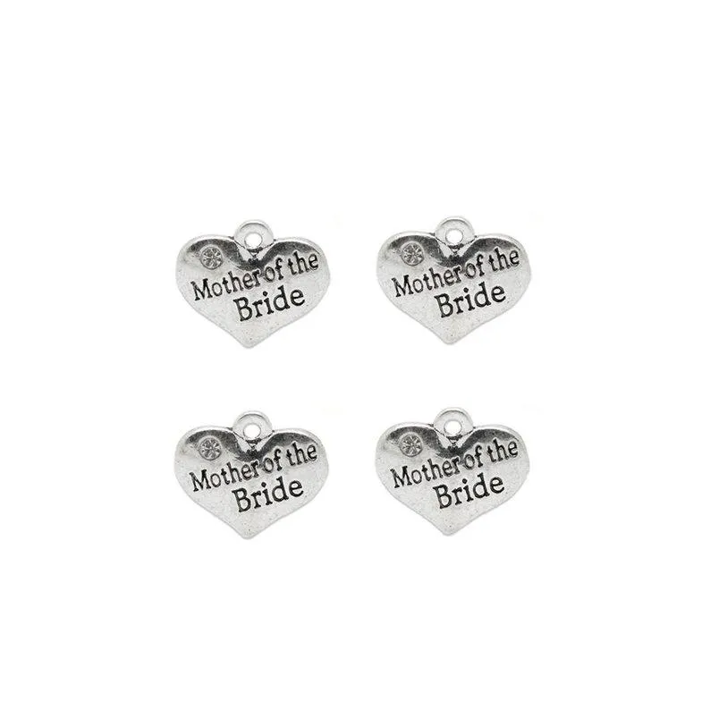 5 Pcs Tibetan Silver and Rhinestone Mother Of The Bride Heart 14X16mm 3D Charms Pendants