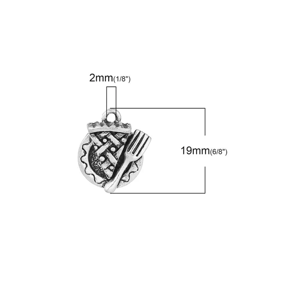 5 Pcs Tibetan Silver CAKE FORK AND DISH 19mm x 17mm Charms Pendants, Lead & Nickel Free Metal Charms Pendants Beads