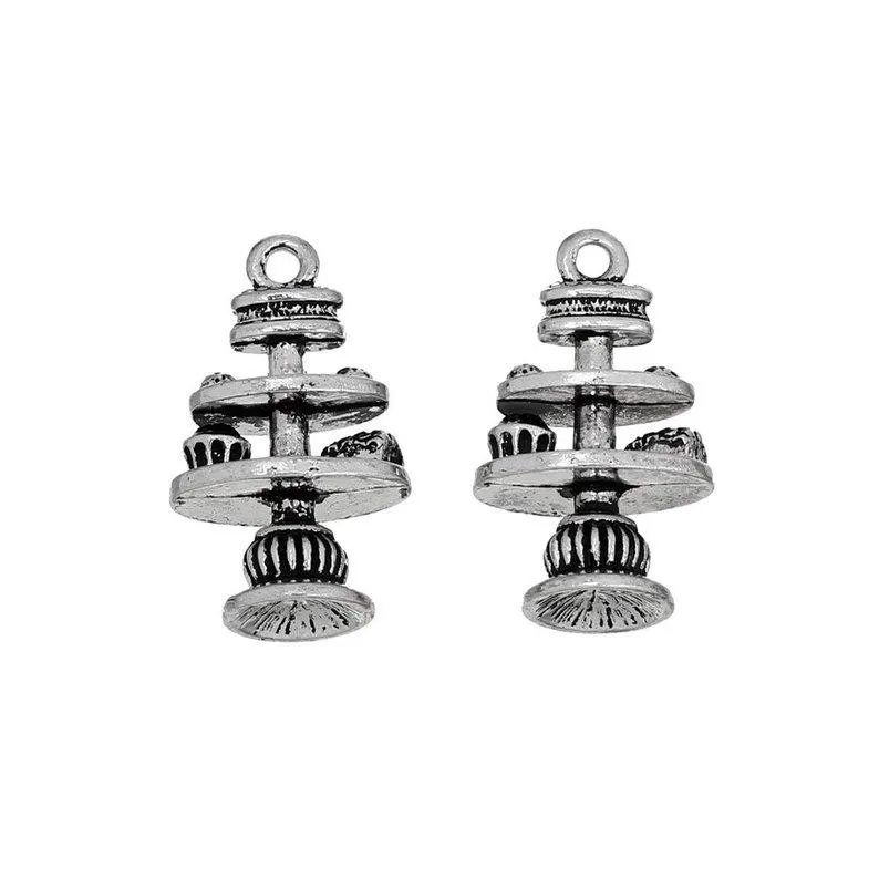 5 Pcs Tibetan Silver Cake Stand Afternoon Tea Alice Tea Party 28X18mm 3D Charms Pendants