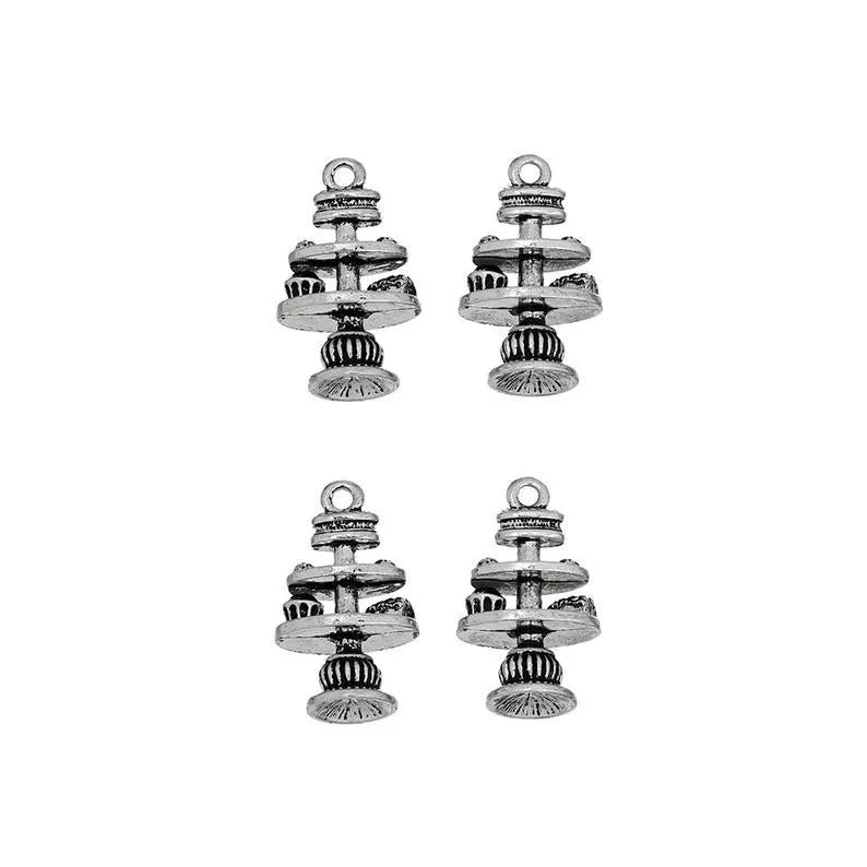 5 Pcs Tibetan Silver Cake Stand Afternoon Tea Alice Tea Party 28X18mm 3D Charms Pendants