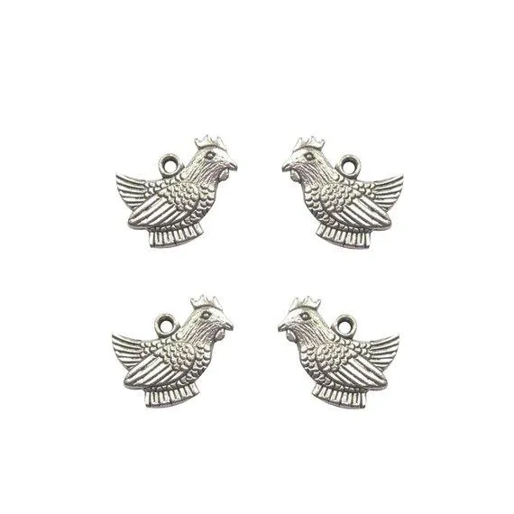 5 Pcs Tibetan Silver Rooster Chicken Hen Easter Cockerel Bird 17X20mm 3D Charms Pendants