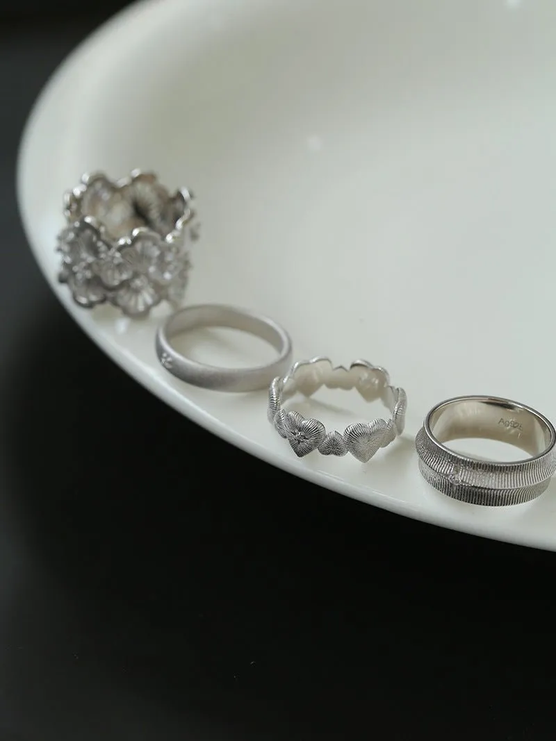 925 Silver New Lace Ring Brushed Matte Hollow Ring