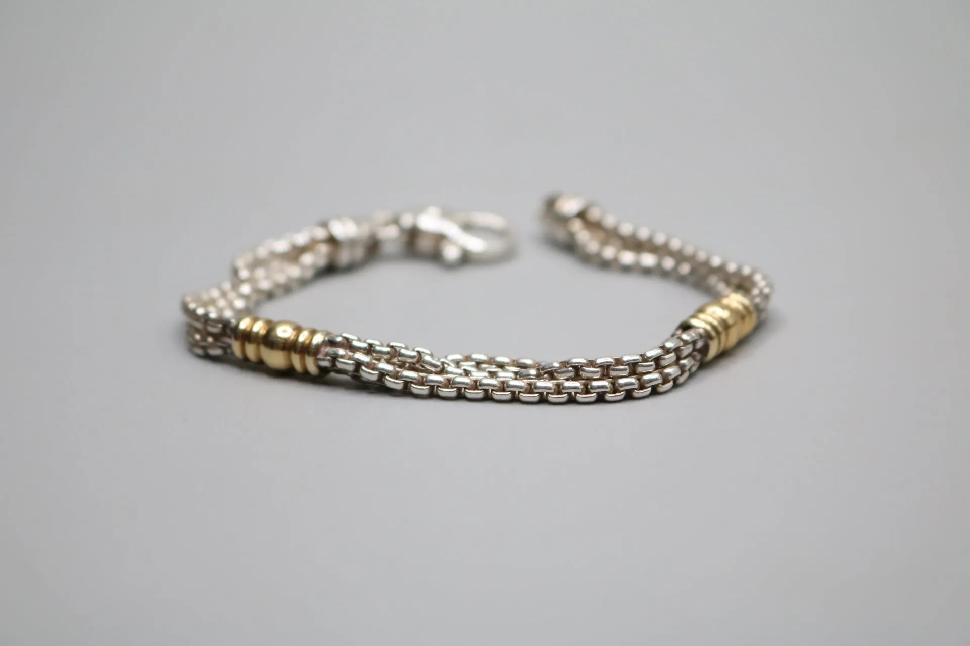 925 Silver/18K Yellow Gold Beaded Triple Chain Bracelet (7 1/2 inches)