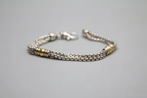 925 Silver/18K Yellow Gold Beaded Triple Chain Bracelet (7 1/2 inches)