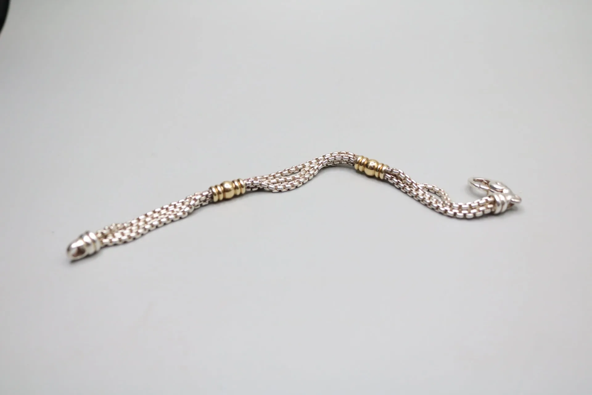 925 Silver/18K Yellow Gold Beaded Triple Chain Bracelet (7 1/2 inches)