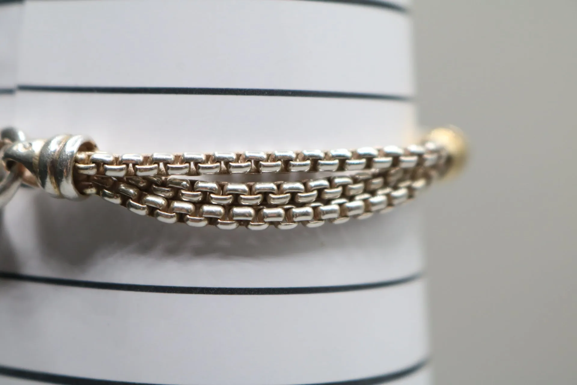 925 Silver/18K Yellow Gold Beaded Triple Chain Bracelet (7 1/2 inches)