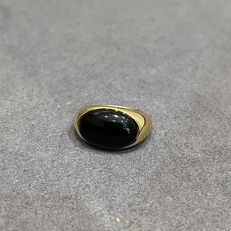 925 Sterling Silver Black Agate Oval Ring