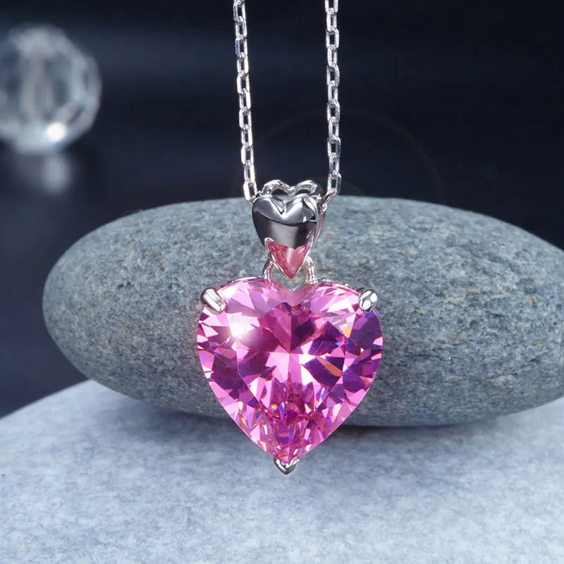 925 Sterling Silver Bridesmaid Heart Pendant Necklace 5 Carat Pink Bridal Jewelry XFN8044