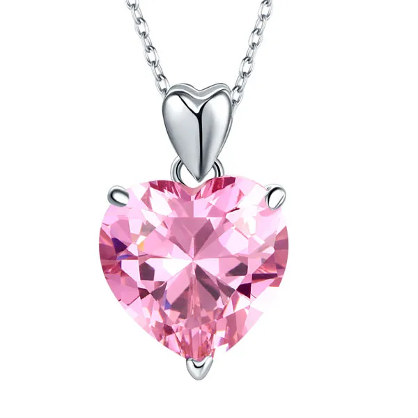 925 Sterling Silver Bridesmaid Heart Pendant Necklace 5 Carat Pink Bridal Jewelry XFN8044