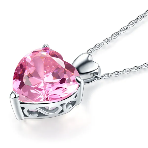 925 Sterling Silver Bridesmaid Heart Pendant Necklace 5 Carat Pink Bridal Jewelry XFN8044